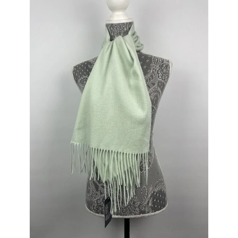 Murray Allan‎ Mint Green 100% Cashmere Twill Knit Fringe Hem Rectangle Scarf